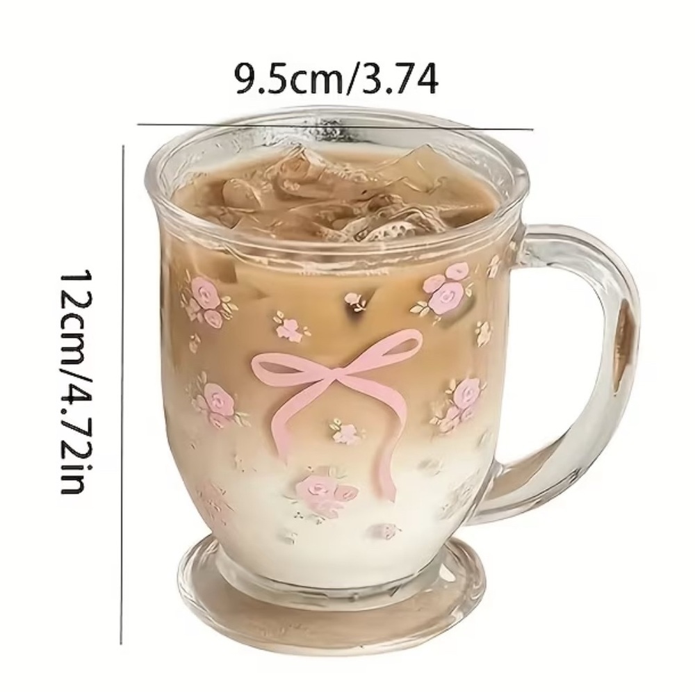 Floral Glass Mug with Pink Bow Design - Picture 3 of 3